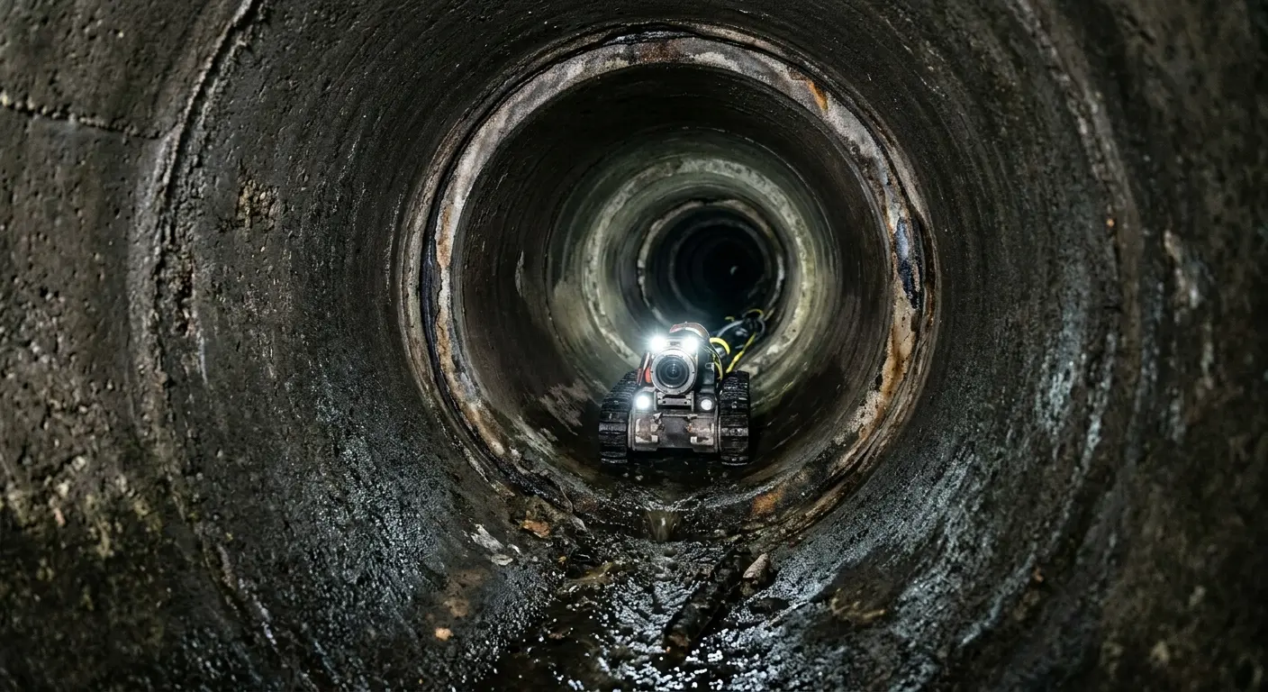 Robotic sewer camera inspecting pipe interior for Drain Snake Service in Scotia